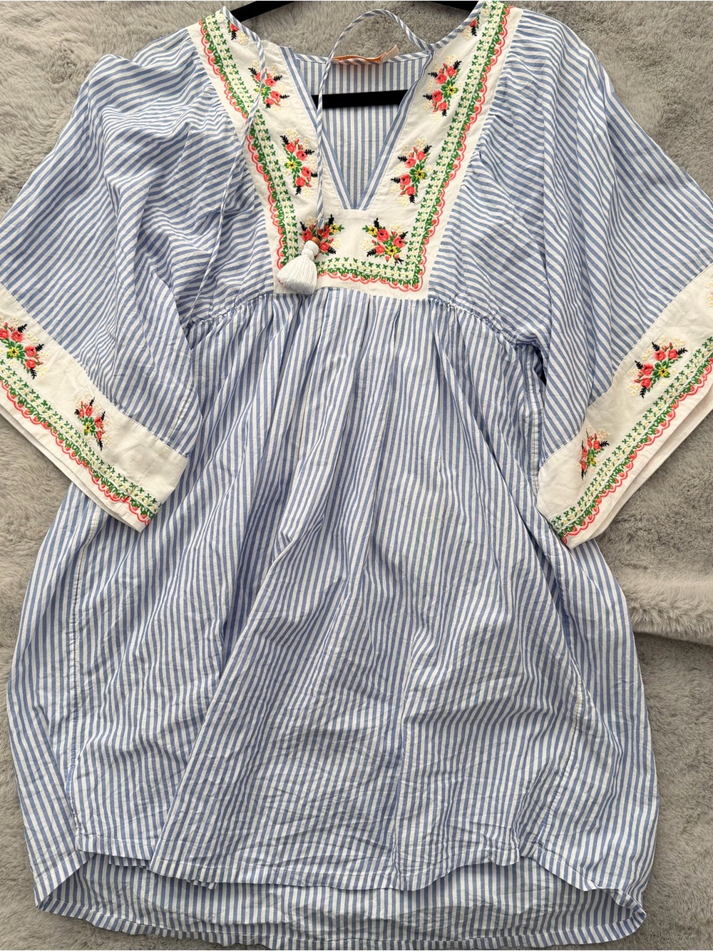 Tory Burch Striped Embroidered Beach Tunic Coverup Dress Size Small S/P Cotton